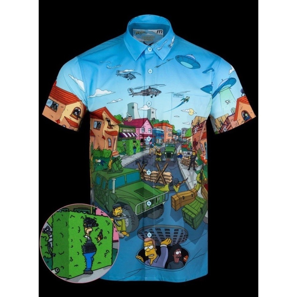 Retro Rifle "Evergreen Terrace" Simpsons Button Down Shirt -  Men's- XL